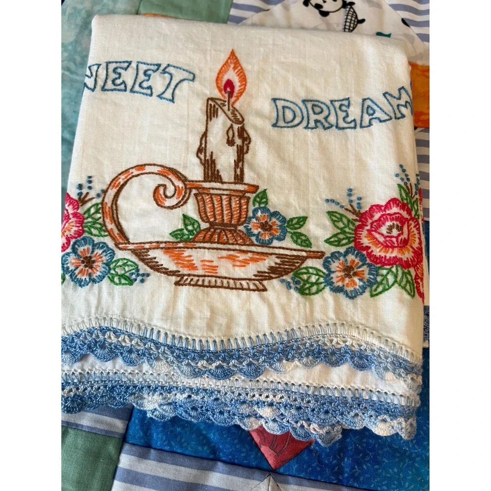 Hand Embroidered “Sweet Dreams” Pillow Cases